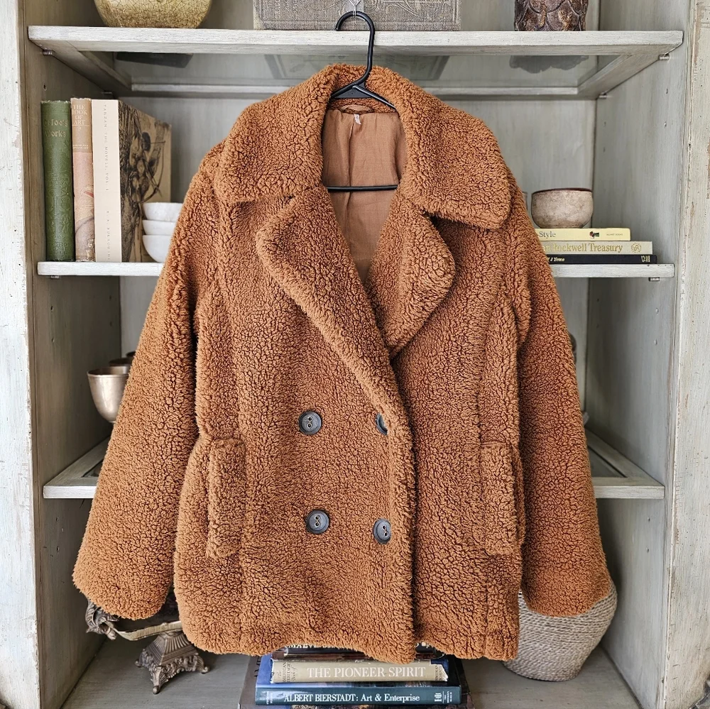 Free People Burnt Orange Oversized Teddy Coat - Picture 4 of 12